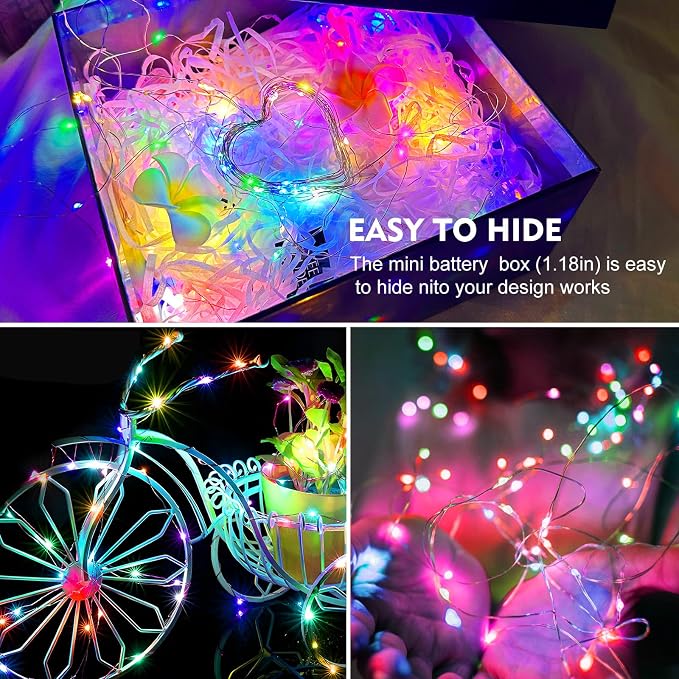 AIKEI 24 Pack LED Fairy Lights Battery Operated, String Lights Waterproof 7 Feet 20 Led Firefly Starry Lights for Wedding Party Bedroom Garden Christmas Outdoor Indoor Decoration Colorful