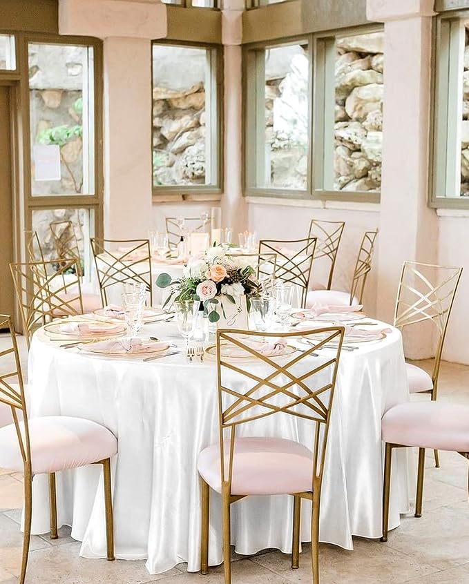 12 Pack 90 Inch Round Tablecloth, White Satin Fabric Table Cloth for Round Table, Wrinkle Resistant Washable Table Cover Bright Silk Table Clothes for Wedding Party Dining Table Banquet