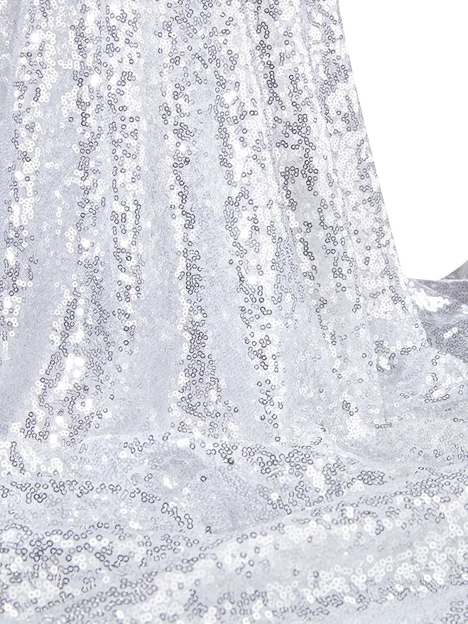 QueenDream Silver Sequin Tablecloth 90x90 Inch Gillter Table Cloth for Birthday Wedding Home Party Decorations