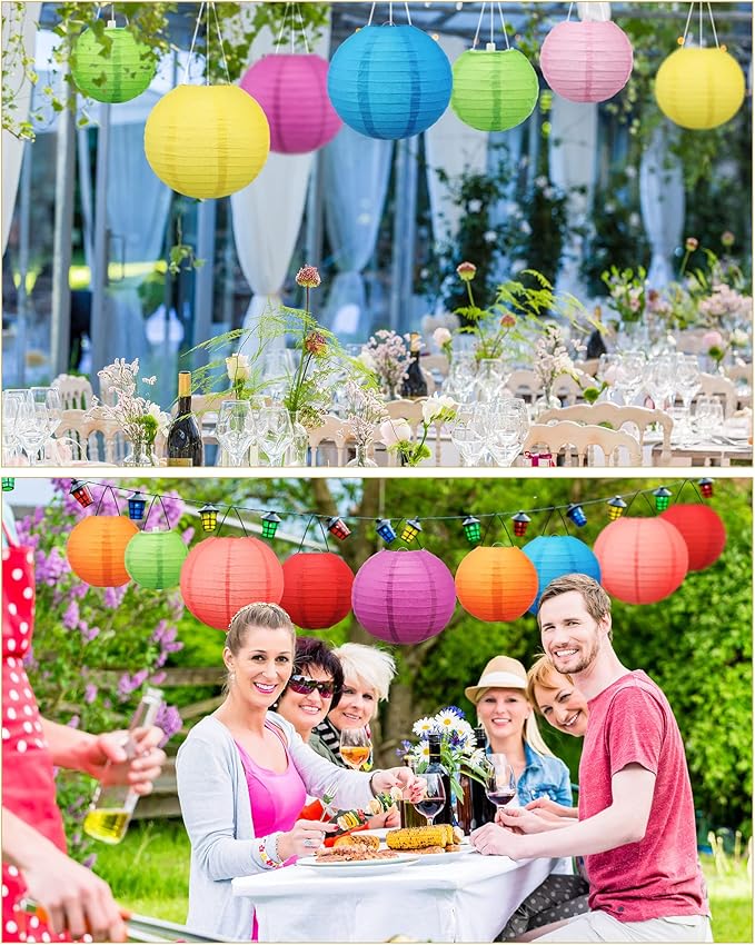 Treela 48 Pcs Paper Lanterns Party Decorations Chinese Round Paper Decor 4/6/8/10 Inch Asian Hanging Lamps Decorative for Graduate Wedding Birthday Party Bridal Parties Supplies(Multicolor)