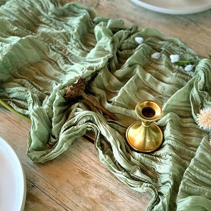 12Pack Sage Green Cheese Cloth Table Runner 10Ft Cheesecloth Table Runner Boho Gauze Table Runners Sage Green Wedding Decor for Party Bridal Shower Thanksgiving Christmas