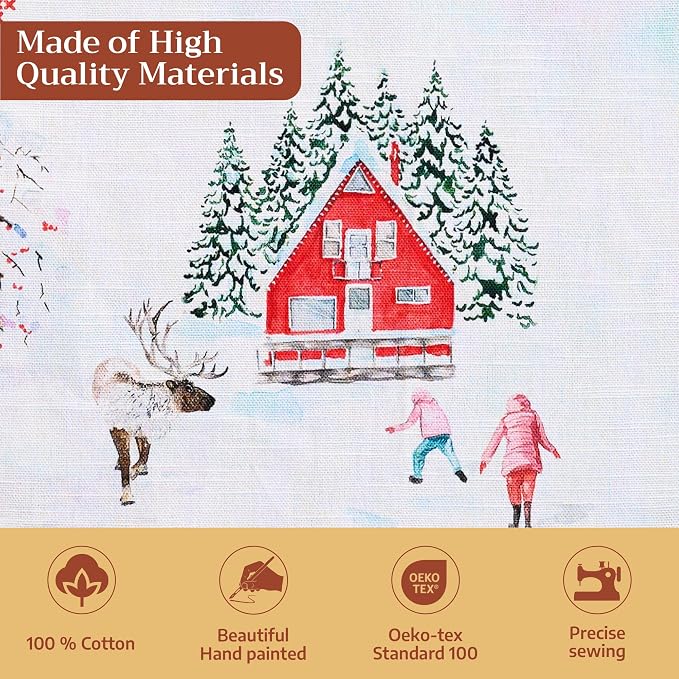 Maison d' Hermine Table Cloth Rectangle Table 100% Cotton 70 x 120 Inches Fall Tablecloth Reusable Everyday Use for Thanksgiving Christmas Decorations Dining Farmhouse Party (Rural Christmas)
