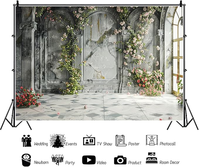 Baocicco 5x3ft Place Flower Wall Photography Background Victoria Arch European Castle Wall Pink Red Rose Backdrop for Women Girls Themed Party Decorations Wedding Baby Shower Cake Table Photoshoot