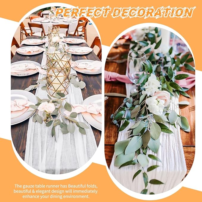 20 Pack Cheesecloth Table Runner - 17x108 Inch White Boho Gauze Cheese Cloth Table Runners for Baby Bridal Shower Decoration Wedding Party Summer Garden Farmhouse