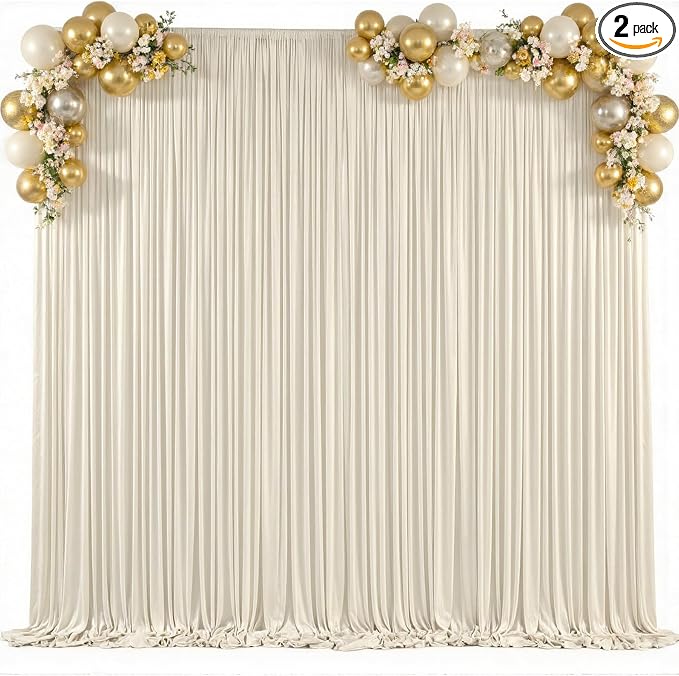 10x15ft Beige Backdrop Curtains for Parties Wrinkle Free Fabric Backdrop Curtain Wedding Photo Drapes Backdrop for Birthday Party Baby Shower Bridal Shower Photography Stage Back Drop 2 Panels 5x15FT