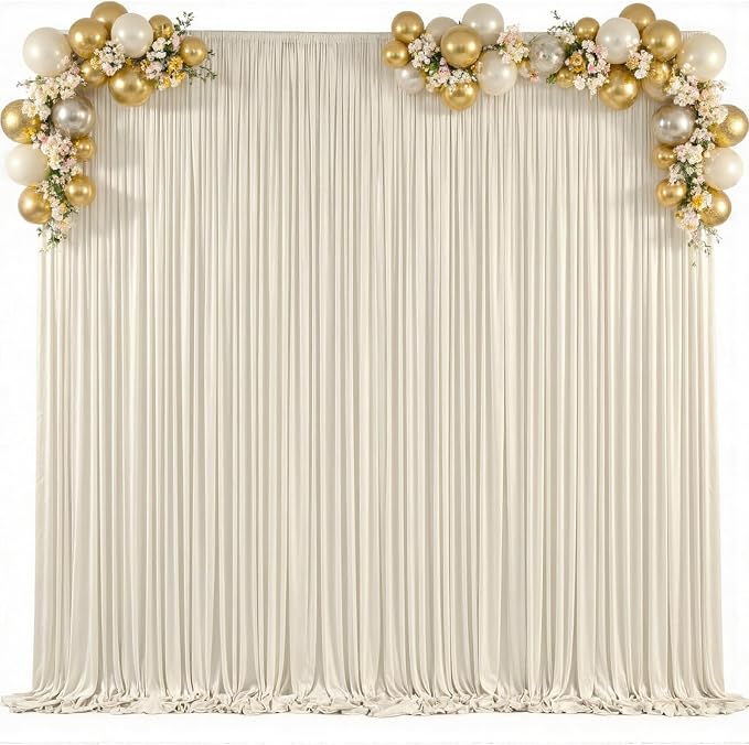 20x15ft Beige Backdrop Curtains for Parties Wrinkle Free Fabric Backdrop Curtain Wedding Photo Drapes Backdrop for Birthday Party Baby Shower Bridal Shower Photography Stage Back Drop 4 Panels 5x15FT