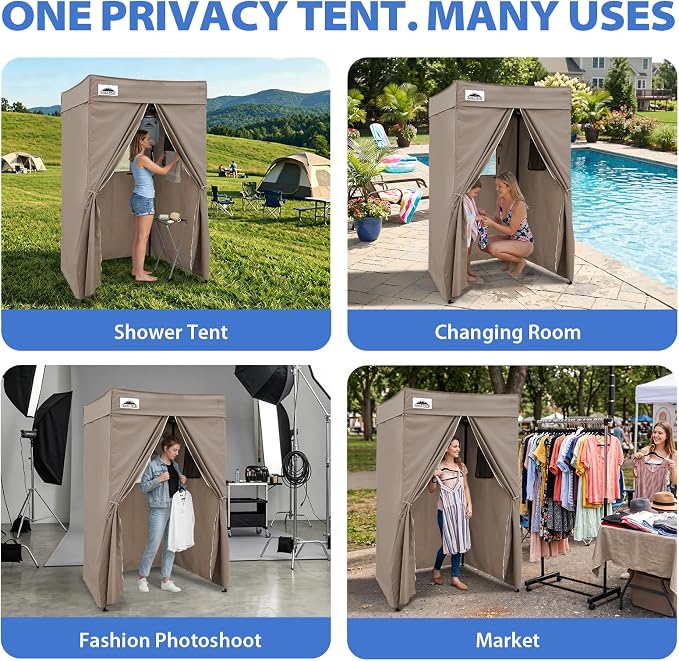 EAGLE PEAK 4x4 Pop Up Changing Tent, Flat Top Changing Room, Brown | Portable, Privacy Tent, Pool Cabana, Dressing Room, Shower & Toilet Use, Opaque Fabric, Instant Setup, Photoshoots, Camping
