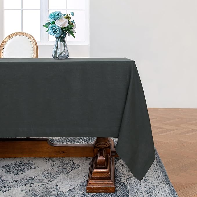 Linen World 100% Linen Tablecloth,Grey Tablecloth 90" x 60" Inch,Washable Rectangular Tablecloth for Dining,Outdoor,Weddings and Restaurants,Decorative Thanksgiving Christmas,Jacquard Weave Design