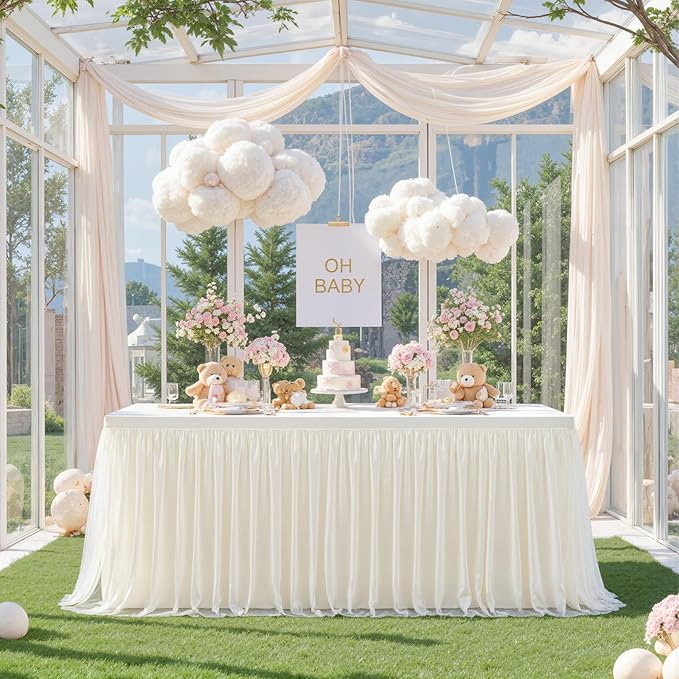Ivory Table Cloths 6 Foot Rectangle Tulle Table Skirt Rectangle Tables 6ft Fitted Spandex Table Covers Stretch Elastic Banquet Birthday Party Baby Shower Cream Ivory Tablecloth Wedding Table Cloths