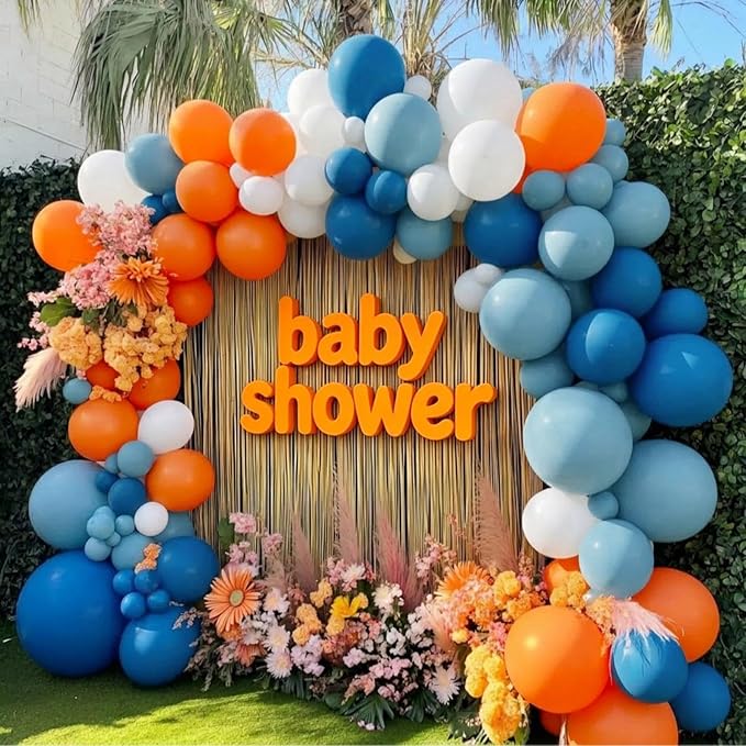 Dusty Blue White Balloon Arch, Double Stuffed Burnt Orange White Blue Balloon Garland Kit Latex Balloons for Neutral Baby Shower Birthday Bridal Shower Wedding Graduation Summer Party Decor