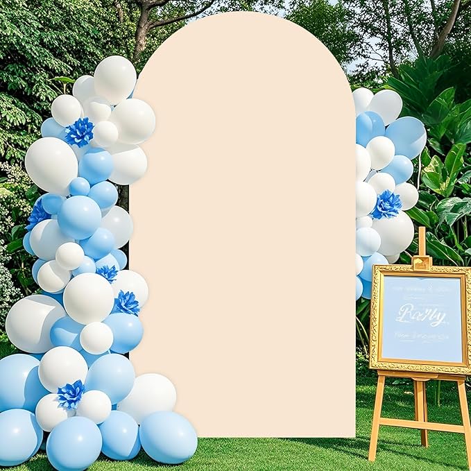 7.2FT Arch Backdrop Stand and Beige Arched Backdrop Cover Set Metal Arch Stand Cover Party Backdrops Arched Frame Stands for Wedding Ceremony Banquet Bridal Baby Shower Event Decorations