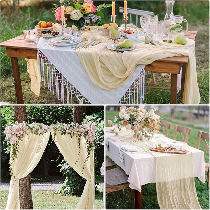 8 Pack Ivory Cheesecloth Table Runner 10Ft Gauze Cheese Cloth Table Runner 35x 120Inch Romantic Boho Table Runners for Wedding Birthday Party Bridal Baby Shower Engagement Anniversary Table Decoration