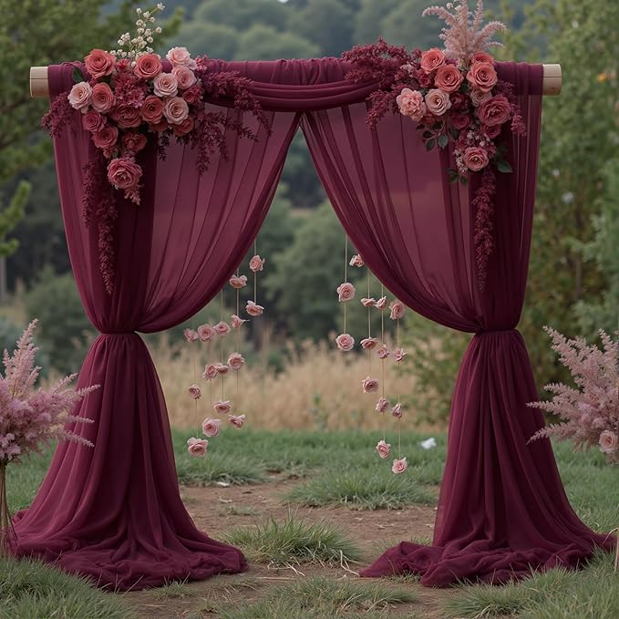 20ft x 10ft Burgundy Backdrop Curtains, Wrinkle-Free Sheer Chiffon Fabric Photo Backdrop Drapes for Wedding Arch Party Ceremony Stage Photography Decorations