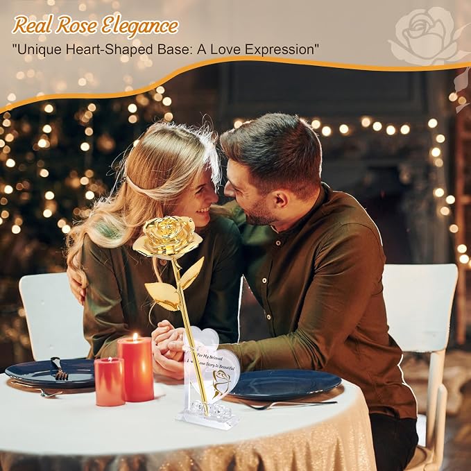 Sinvitron Gold Dipped Rose Real 24K Gold Rose, Hand Dipped One of a Kind Golden Roses, Romantic Gifts for Women on Valentines Day, Anniversary Mother’s Day (Gold)