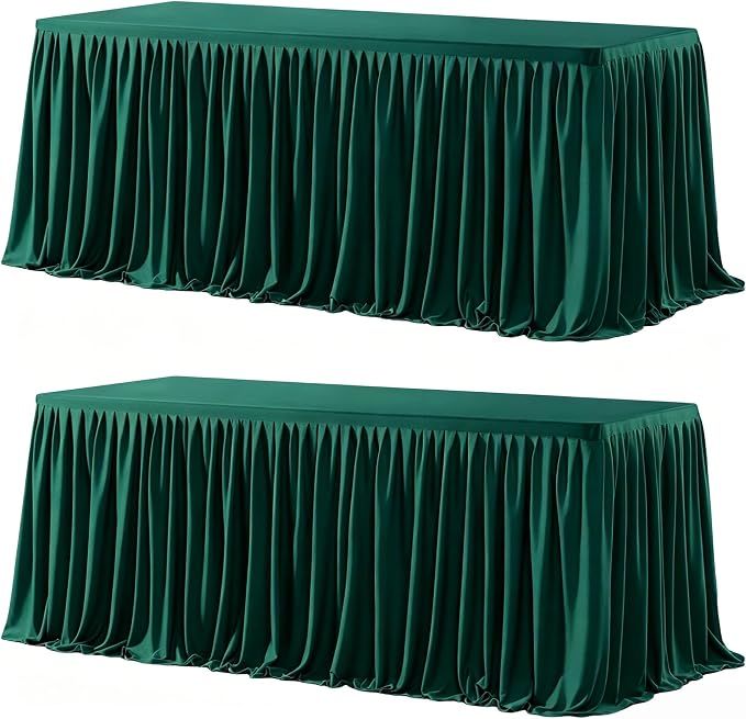Wish Care 2 Pack Emerald Green Rectangle Table Clothes for 4 Foot Tables, Polyester Fitted Tablecloths 4ft Stretch Table Cover for Wedding, Birthday, Parties, Trade Show, Craft Show
