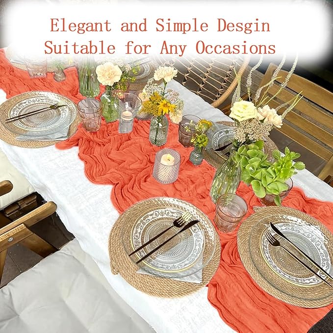 6 Pack Orange Cheesecloth Table Runner 20 x 120 inch Gauze Table Runners 10 FT Long,Semi Sheer Cheese Cloth Fabric Table Runner Bulk for Wedding,Party,Baby Shower,Bridal Shower Decoration