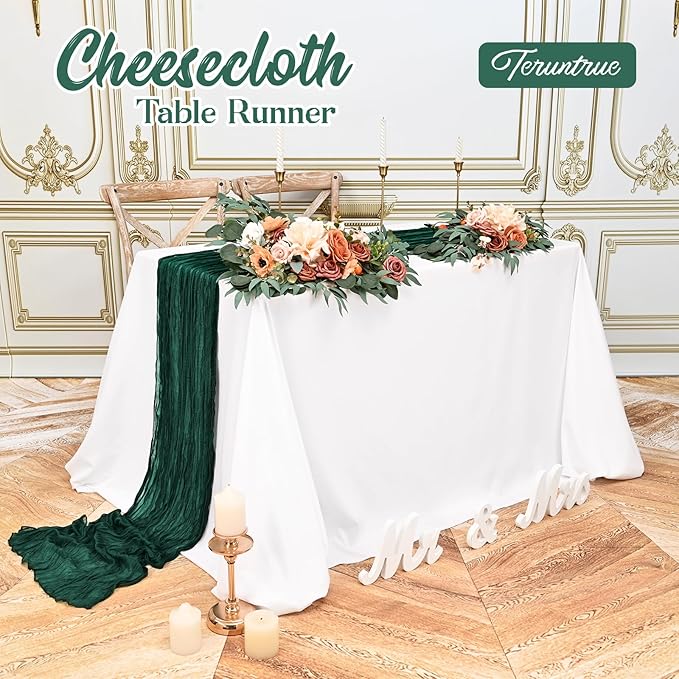 20 Pack Emerald Green Table Runner 10FT Long Cheesecloth Table Runner Cheese Cloth Gauze for Wedding Party Birthday Decoration-Emerald Green