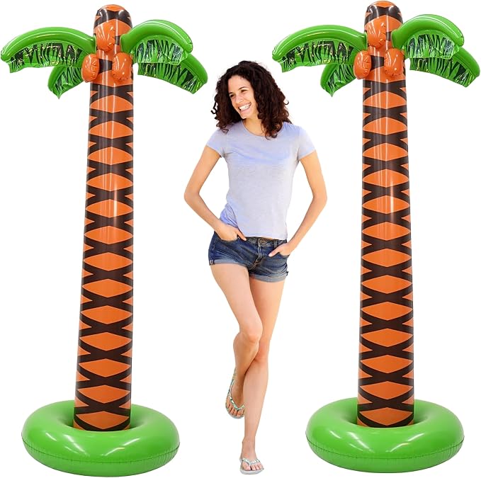 4E's Novelty 2 Pack Giant Inflatable Palm Trees 6 Ft Tall - Palm Tree Blow Up for Tropical Seaside Inflate Trees Party Decorations, Summer Beach Tree Party, Beach Decoration Plant Birthday Supplies