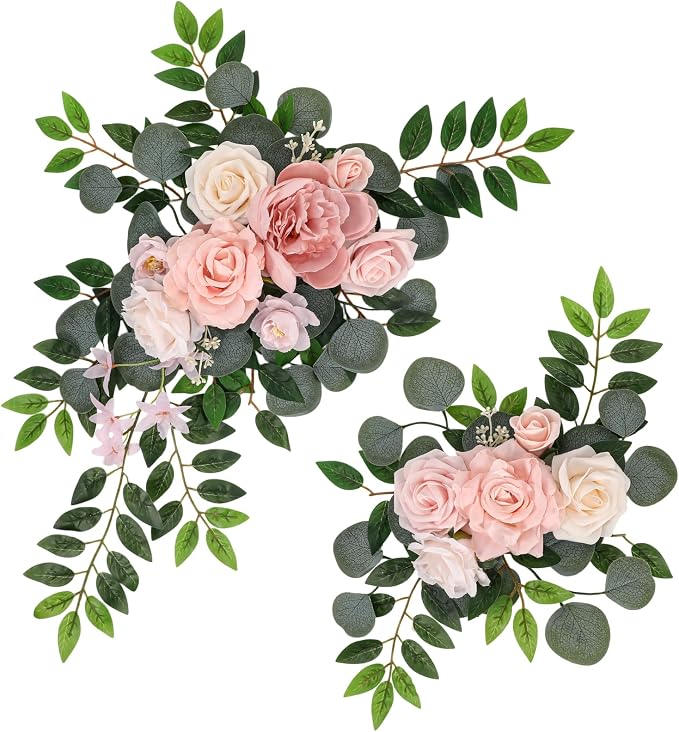 2 Pcs Wedding Arch Decorations - Reusable Artificial Hanging Flowers Floral Swag Greenery Garland for Wedding Welcome Sign Backdrop Bridal Ceremony Reception Backdrop Decoration(Beige)