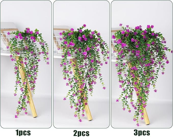 RECUTMS Artificial Fake Hanging Eucalyptus Plants Vine Hanging Plant Outdoor UV Resistant Plastic Plants Artificial Greenery for Bedroom Wall Decor Wedding Party Room Aesthetic Stuff(Fuchsia)
