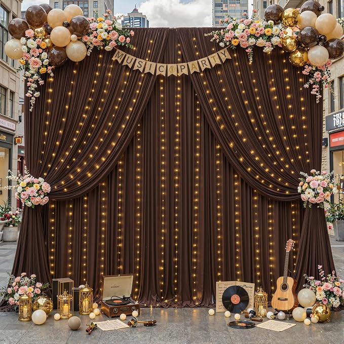 8 Panles Brown Backdrop Curtains - Wrinkle Free Fabric Backdrop Curtain for Photoshoot,10ft Wedding Party Photo Backdrop Drapes for Birthday Baby Shower Photography Stage Background Decorations