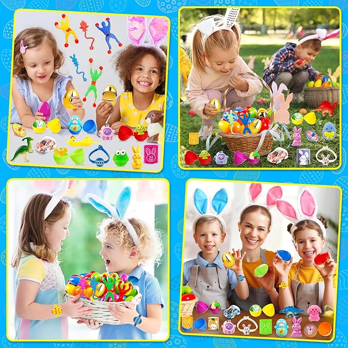 Adisher [ 6 Surprise Golden Eggs ] 60Pcs Prefilled Easter Egg with Assorted Toys, Plastic Easter Eggs Fillers for Kids, Basket Stuffers,Egg Hunt Party Favors Classroom Prizes Supplies for Boys Girls