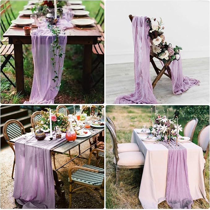 15 Pack Cheesecloth Table Runner 10Ft Cheese Cloth Table Runner 35 x120Inch Boho Gauze Table Runners Romantic Table Cloth for Wedding Birthday Party Engagement Baby Bridal Shower Table Decor(Lavender)