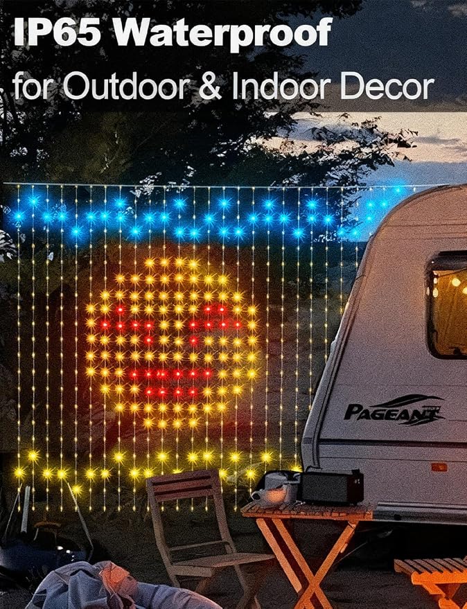 echosari Smart Curtain Lights Plug in, 400 LED Curtain Lights with App Programmable 6.6 x 6.6ft RGB&IC DIY Pattern Music Sync for Bedroom Backdrop Decor