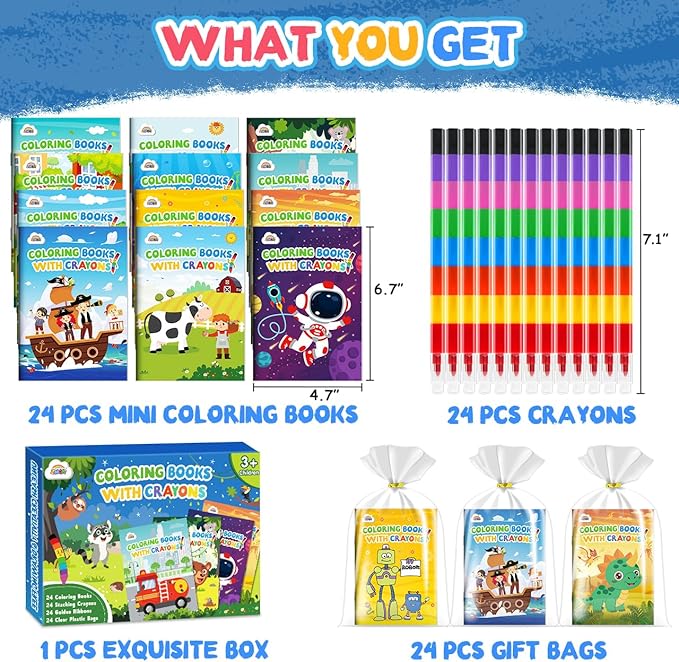 ZMLM 24 Pack Coloring Books for Kids with Crayons,Party Favors for Kids 4-8, Goodie Bags Stuffers for Toddlers, Classroom Prizes Birthday Return Gifts (Boys)