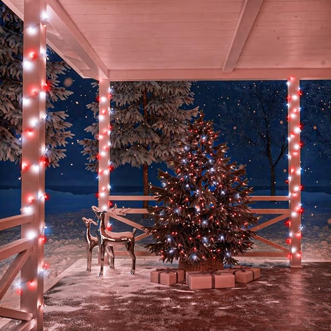 250 LED Red and White Christmas Lights Outdoor, 82 FT Christmas String Lights Waterproof 8 Modes, Clear Wire Plug in Twinkle Fairy Lights for Indoor Outside Bedroom Party Holiday Decorations