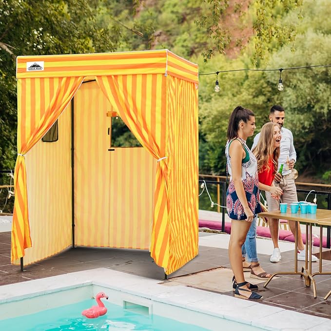 EAGLE PEAK 5x5 Pop Up Changing Tent, Flat Top Changing Room, Yellow/Orange | Portable, Privacy Tent, Pool Cabana, Dressing Room, Shower & Toilet Use, Opaque Fabric, Instant Setup, Photoshoots, Camping