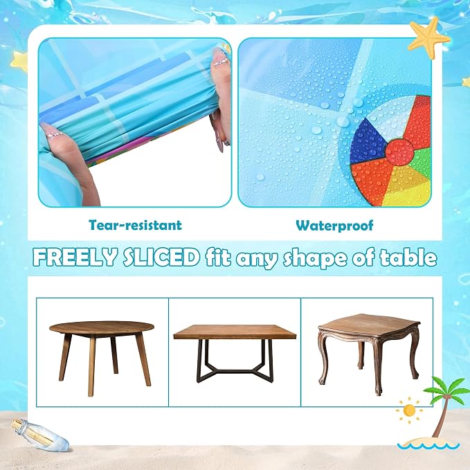 Kochorie 100 Ft x 54 Inch Swimming Pool Plastic Tablecloth Roll Pool Party Table Cover Roll with Cutter Box Summer Themed Ocean Backdrop for Summer Beach Pool Ocean Party Supplies