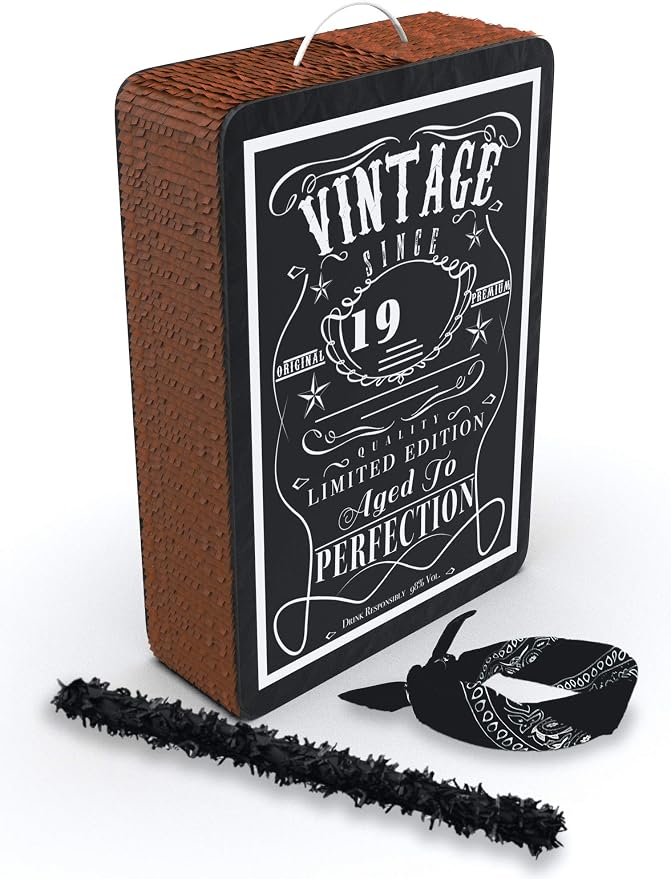 Jergrim Vintage Aged to Perfection Adult Piñata with stick and blindfold - 16x11x3 inches, Perfect for Party Decorations, Photo Prop, Funny Anniversary, 50th birthday – Fits candy/favors