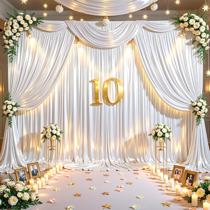 White Glitter Backdrop Curtains - 20x12FT Satin Photo Backdrop, Wrinkle-Free Shimmer Back Drop Cloth Shiny Drapes for Photobooth Wedding Birthday Parties Photoshoot Background Decorations