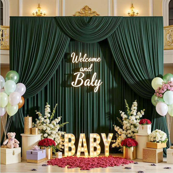 10ftx15ft Hunter Green Backdrop Curtains for Parties, Wrinkle Free Polyester Hunter Green Photo Backdrop Drapes 2 Panels 15 ft Long Back Drop Cloth for Wedding Birthday Photography Background Party