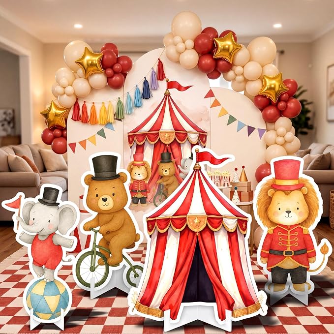 Honoson 4 Pcs Large 30" Circus Animal Cardboard Cutouts, Carnival Theme Party Yard Signs Decoration Backdrop for Circus Theme Party Supplies Birthday Baby Shower Lawn Decor