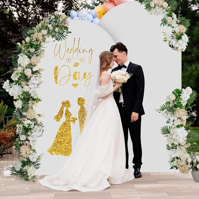 Arch Backdrop Stand with Spandex Arch Cover, 7.3 FT Wedding Balloon Arched Backdrop Stand Square Arch Frame for Birthday Party Bridal Baby Shower Background Ceremony Decoration