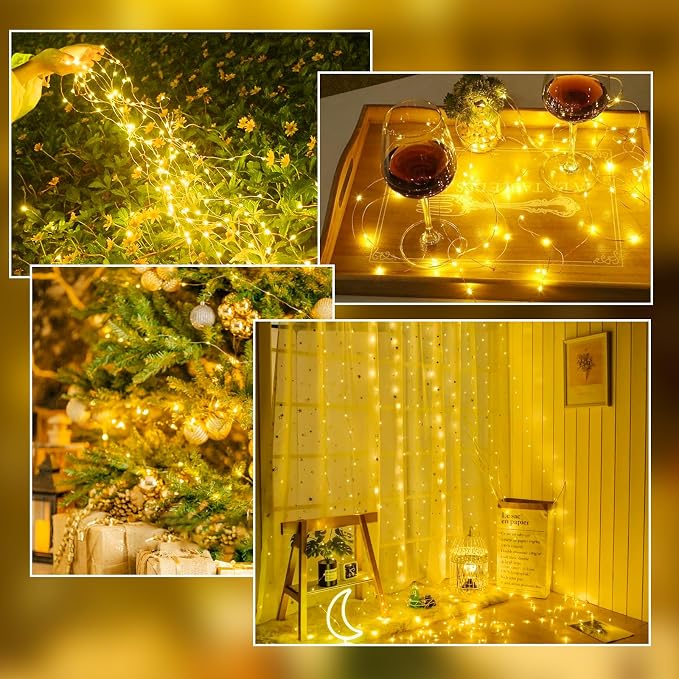 2-Pack Fairy Lights Battery Operated with Timer, 16FT 50 LED String Lights Indoor Outdoor, Cuttable Starry Fairy Lights Waterproof for Christmas Home Bedroom Wedding DIY Centerpiece Decor (Warm White)