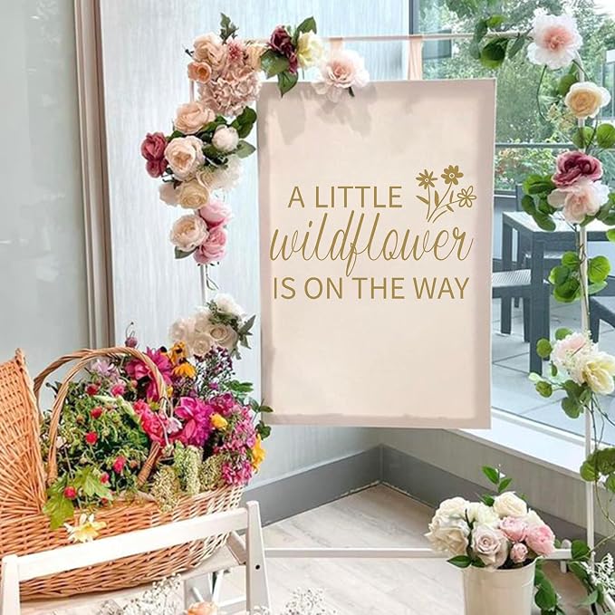 VANGNING A Little Butterfly is on The Way Baby Shower Party Decal Sign - Butterfly Baby Shower Decoration,Gender Reveal Girl or Boy Baby Shower Decal Sign (Wildflower Decal)