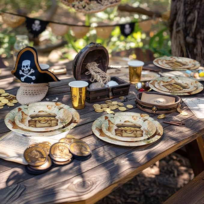 Pirate Birthday Party Supplies for 40 Guests, Treasure Map Pirate Plates and Napkins Set, Pirate Party Decorations for Boys