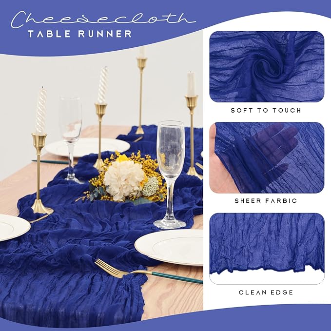 12 Pack Cheesecloth Table Runner 35 x 120 inch Long Boho Cheese Cloth Gauze Table Runners Semi Sheer Table Runner for Wedding Decor, Bridal Shower, Birthday Party (Royal Blue)
