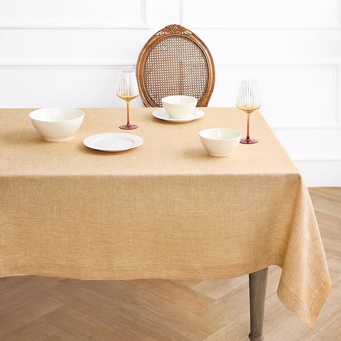 Solino Home Linen Tablecloth 60 x 132 Inch - 100% Pure Linen Golden Nugget Table Cloth for Rectangle Tables - Athena, Machine Washable Tablecloth for Summer