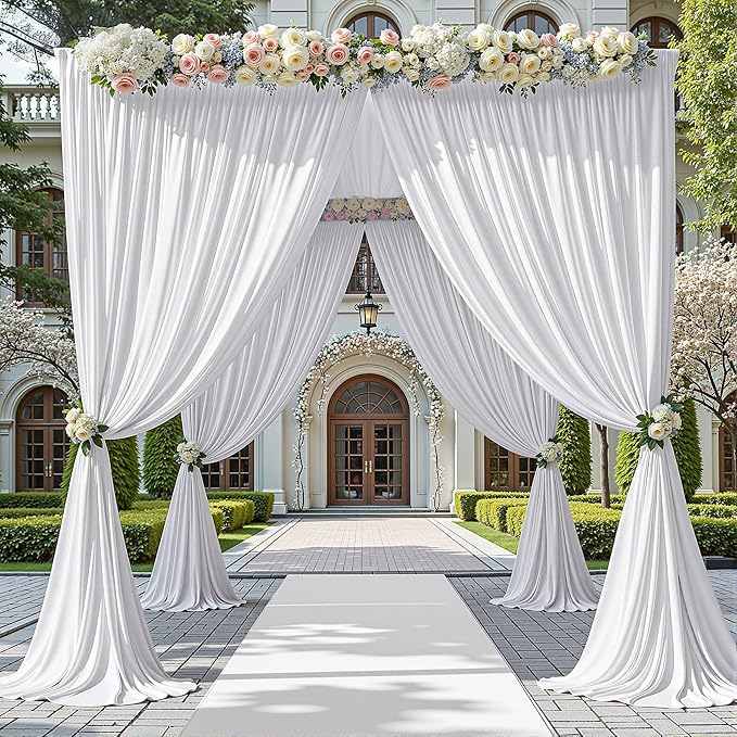30ft x 15ft White Backdrop Curtain Panels for Weddings - Wrinkle-Free Polyester Photo Drapes for Birthday Party, Photography Background, Stage Decor