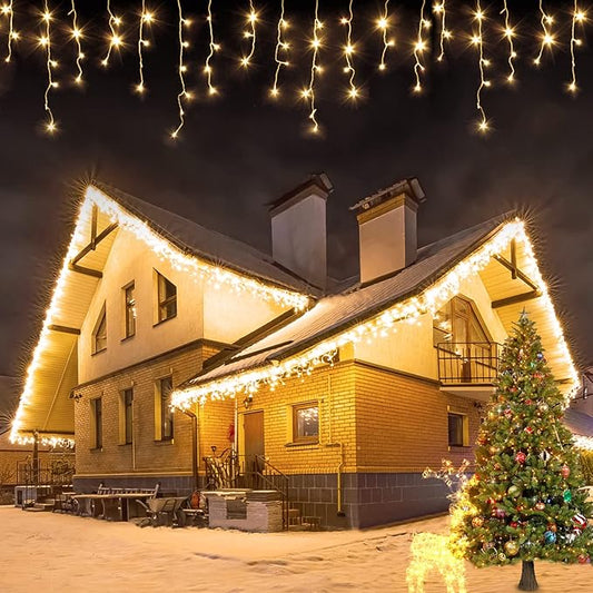 USOKYO Icicle Christmas Lights, 62FT Icicle String with 144 Drops, Outdoor Fairy Lights for Wedding Patio (Warm White)