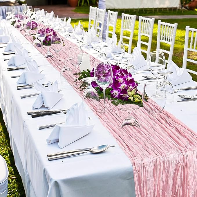 LemonRoad 1 Pcs 20ft Cheesecloth Table Runners Extra Long Boho Rustic Gauze Fabric Cheese Cloth Runner for Wedding Decorations Baby Shower Party Supplies Boho Table Bridal Shower Decor (Dusty Pink)