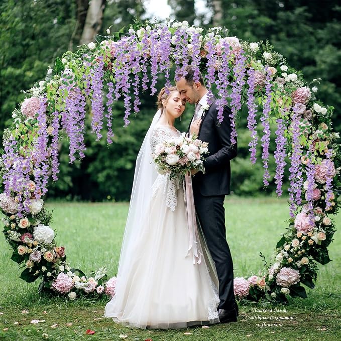 5 Pack Light Purple Wisteria Hanging Flowers Garland, 3.77 Feet Artificial Flower Vines, Fake Wisteria, Artificial Vines Hanging Garland for Backdrop Outdoor Yard Garden Decor