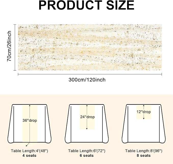 FEXIA 2Pcs Ramadan Decor Table Runner, Gold Glitter Table Runner for Wedding Table Decor, Spring Party Decorations, Elegant Dining Table Centerpiece for Eid Celebrations, Ivory Gold