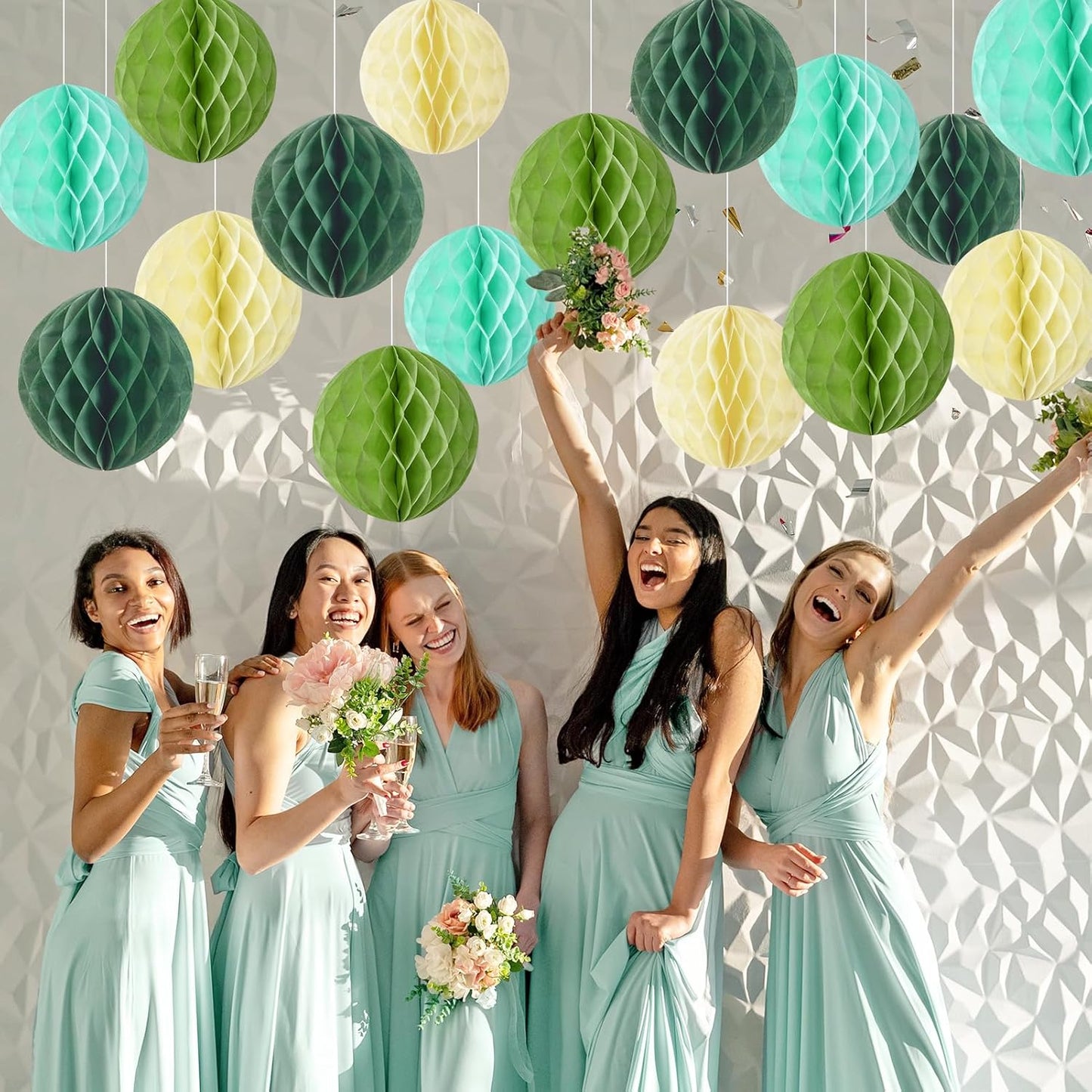 Sage Green Honeycomb Balls Decorations Sage Green Honeycomb Paper Decorations for Wedding Bridal Baby Shower Tropical Jungle Birthday Décor, Set of 16