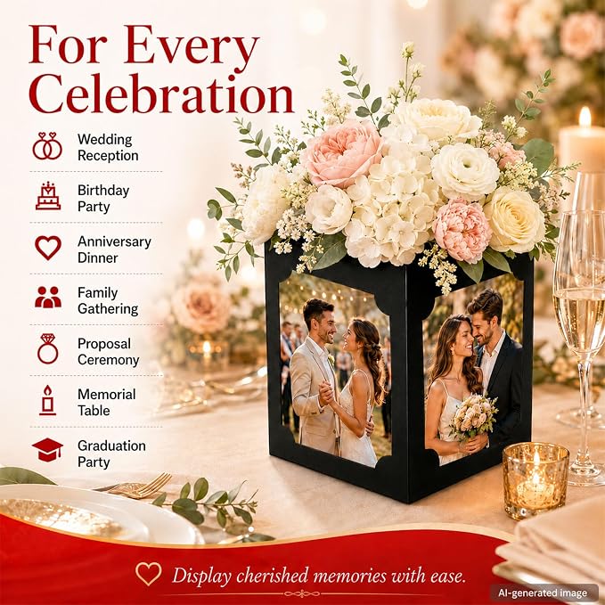 12pcs Photo Centerpieces for Tables, Picture Centerpieces for Table, 6/7 Inch Photo Display for Graduation, Wedding, Birthday, Party Table Decorations, Reusable Black Frames (Large)