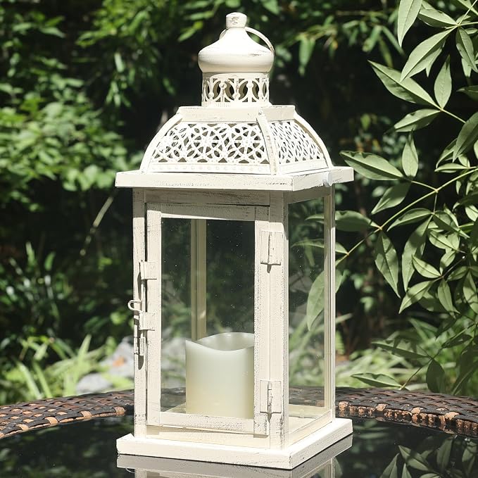 Lantern Decorative Indoor&Outdoor, 14.4'' Large Metal Candle Lanterns, Vintage Hanging Candle Holders Farmhouse Shelf Wedding Front Porch Patio Decor, Christmas Halloween Decorations for Home